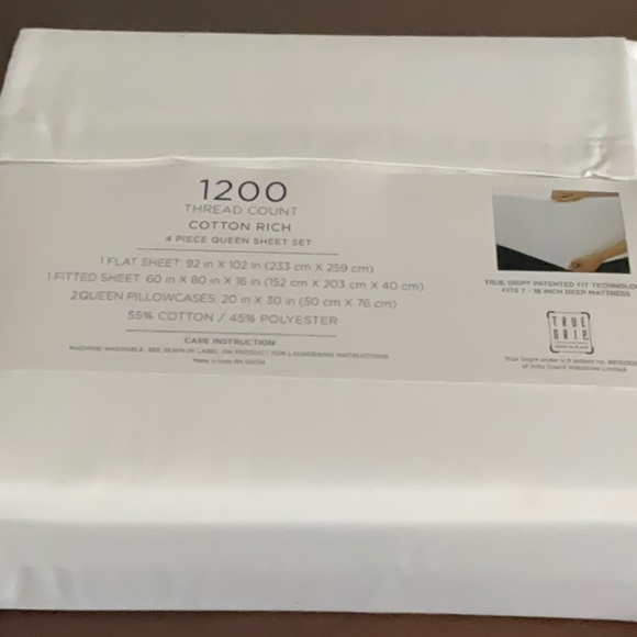 Brand new color sense 1200 thread count white 4 piece queen sheet set - Picture 2 of 3